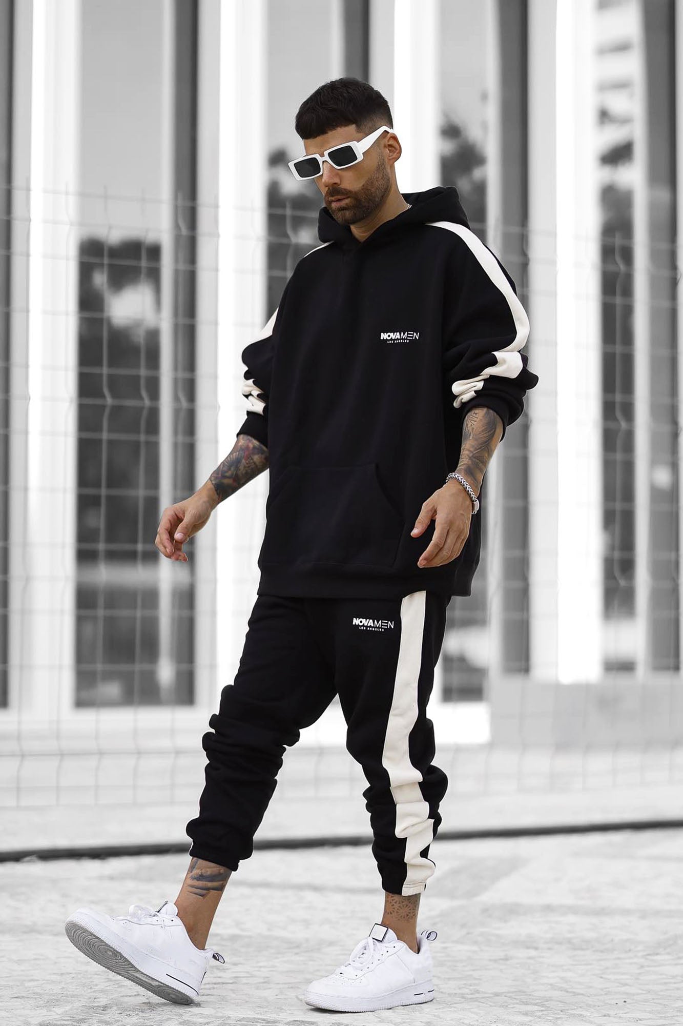 Tyson Everyday Oversized Striped Hoodie - Black