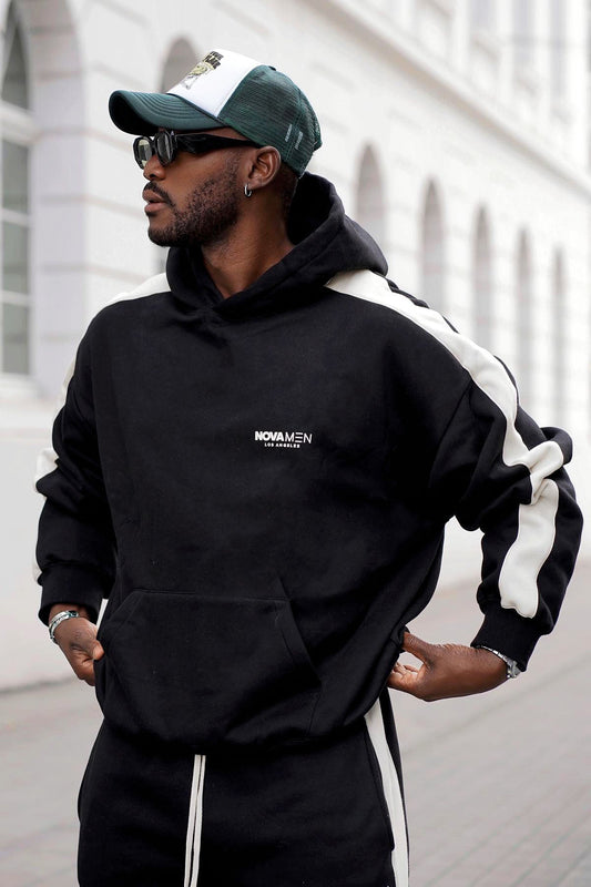 Tyson Everyday Oversized Striped Hoodie - Black